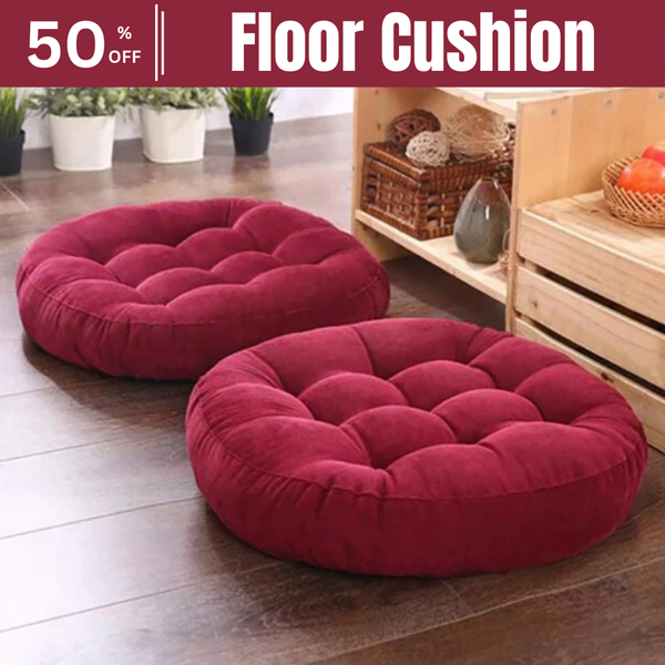 Round Shape Floor Cushion / Soft Meditation Cushion For Casual Seating In Maroon Color