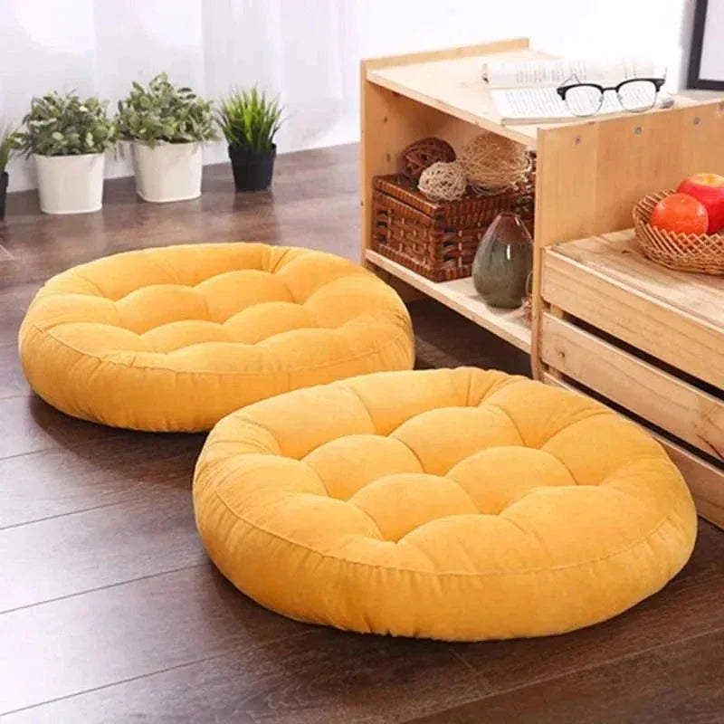 Round Shape Floor Cushion in Yellow – Soft Meditation & Casual Seating Cushion - My Royal Choice