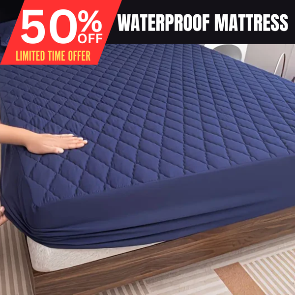Quilted Waterproof Mattress Protector Double Bed Blue