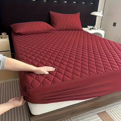 Quilted Waterproof Mattress Protector Double Bed Maroon - My Royal Choice