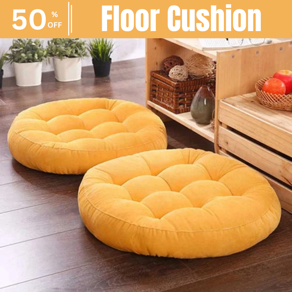 Round Shape Floor Cushion / Soft Meditation Cushion For Casual Seating In Yellow Color