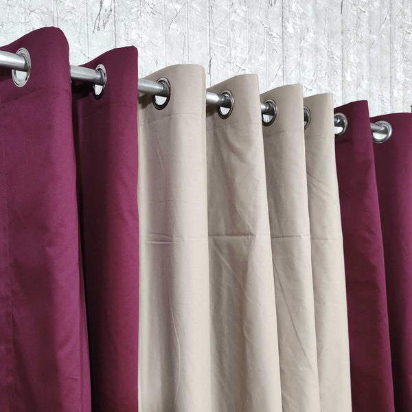 Pair of Plain Denim Curtain Maroon & Beige Combo
