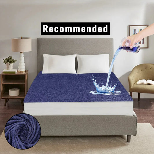 Premium & Export Quality Terry Cotton 100% Waterproof Fitted Style Mattress Protector- Blue Color - My Royal Choice
