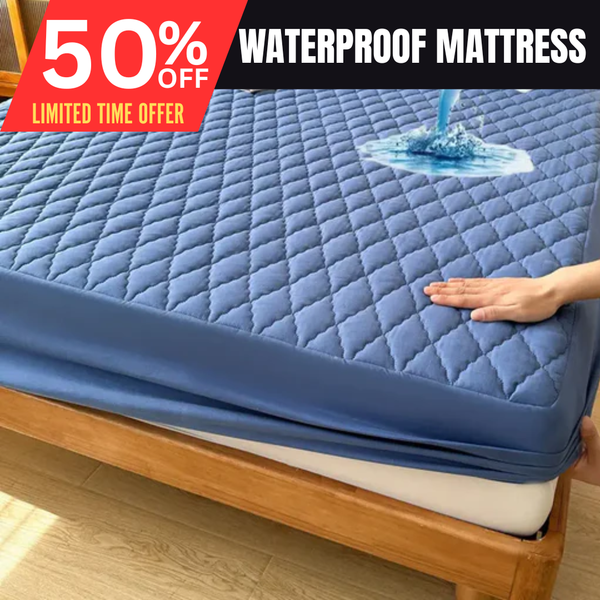 Quilted Waterproof Mattress Protector Double Bed Light Blue