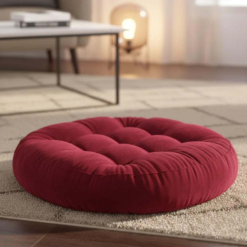 Round Shape Floor Cushion / Soft Meditation Cushion For Casual Seating In Maroon Color - My Royal Choice