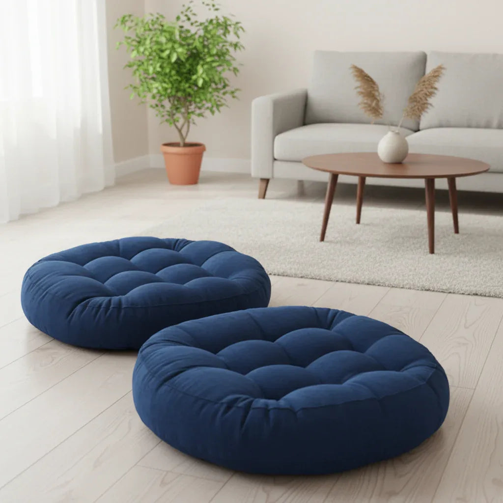 Round Shape Floor Cushion / Soft Meditation Cushion For Casual Seating In Blue Color - My Royal Choice