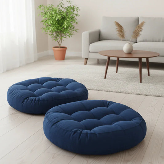 Round Shape Floor Cushion / Soft Meditation Cushion For Casual Seating In Blue Color - My Royal Choice