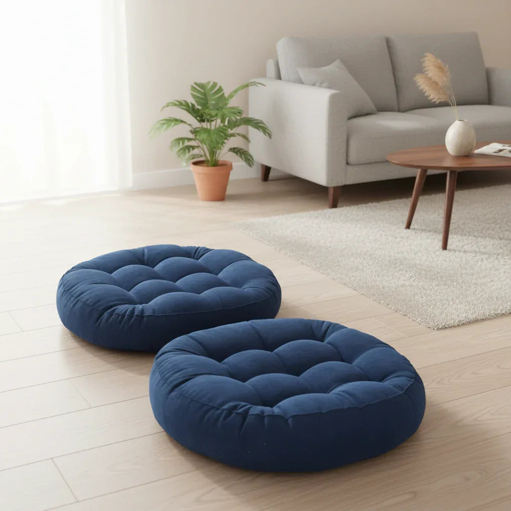 Round Shape Floor Cushion / Soft Meditation Cushion For Casual Seating In Blue Color - My Royal Choice
