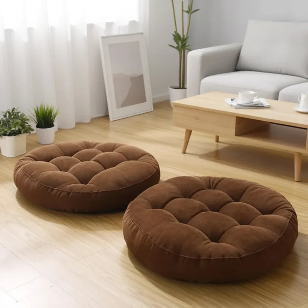Round Shape Floor Cushion / Soft Meditation Cushion For Casual Seating In Brown Color - My Royal Choice
