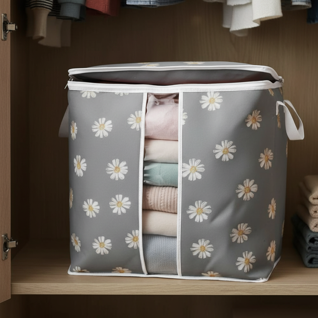 Soft Non-Woven Storage Bag In Floral Print (Grey)