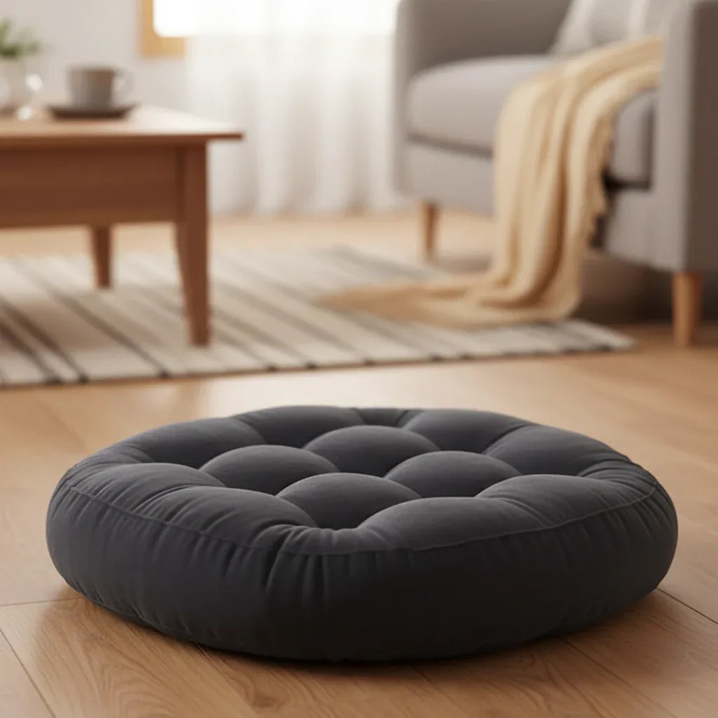 Round Shape Floor Cushion | Soft Meditation Cushion for Casual Seating in Black - My Royal Choice
