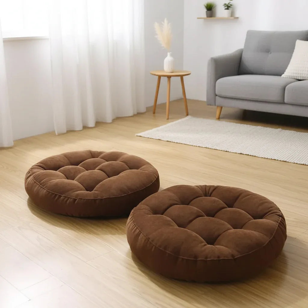 Round Shape Floor Cushion / Soft Meditation Cushion For Casual Seating In Brown Color - My Royal Choice