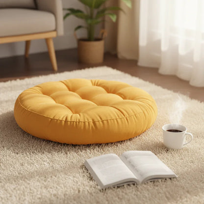 Round Shape Floor Cushion in Yellow – Soft Meditation & Casual Seating Cushion - My Royal Choice