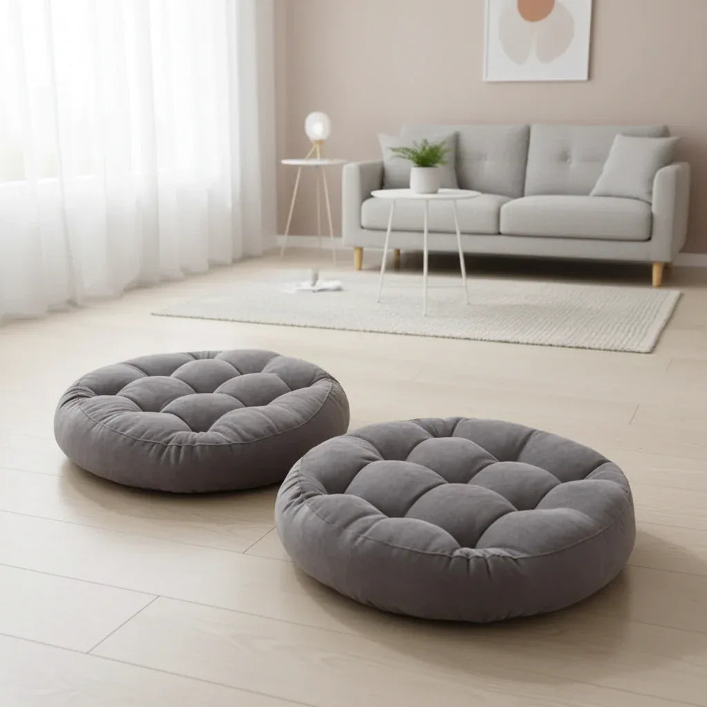 Round Shape Floor Cushion / Soft Meditation Cushion For Casual Seating In Grey Color - My Royal Choice