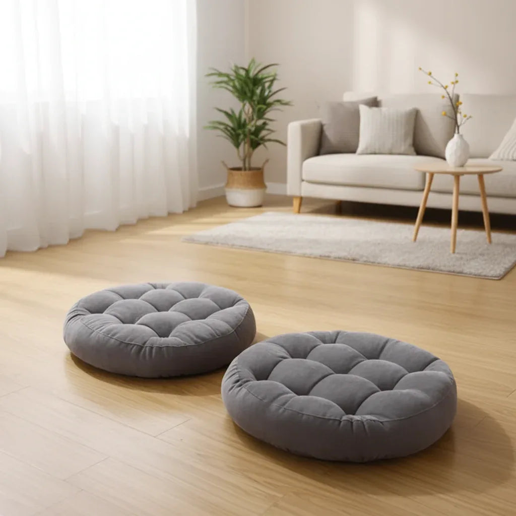 Round Shape Floor Cushion / Soft Meditation Cushion For Casual Seating In Grey Color - My Royal Choice