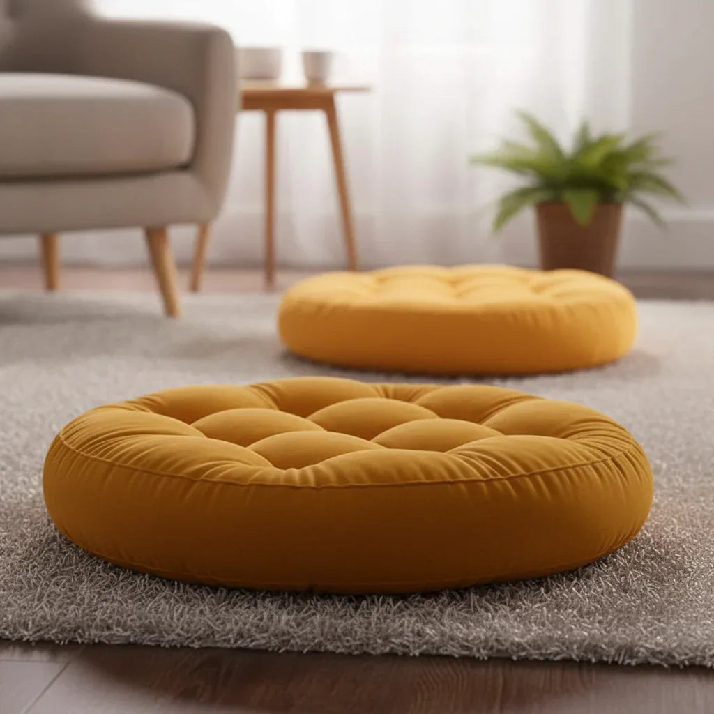 Round Shape Floor Cushion in Yellow – Soft Meditation & Casual Seating Cushion - My Royal Choice