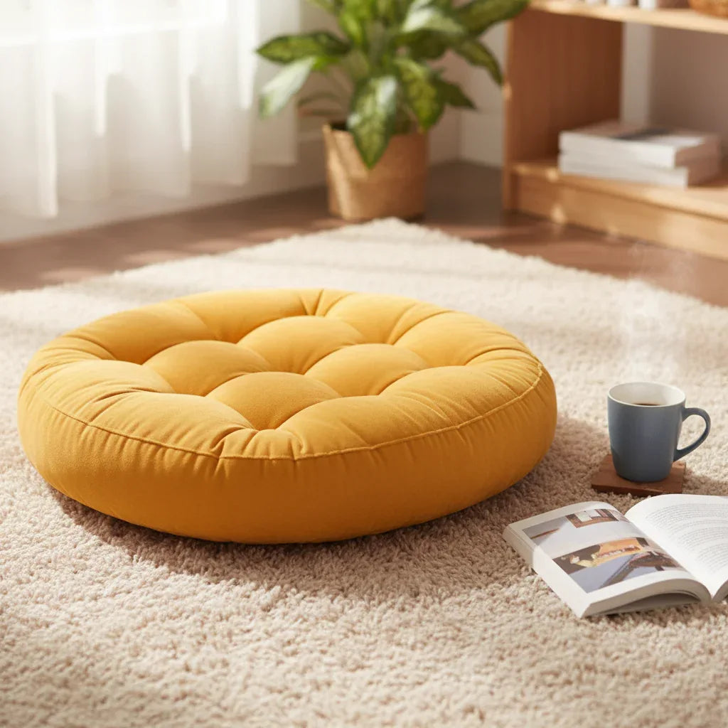Round Shape Floor Cushion in Yellow – Soft Meditation & Casual Seating Cushion - My Royal Choice
