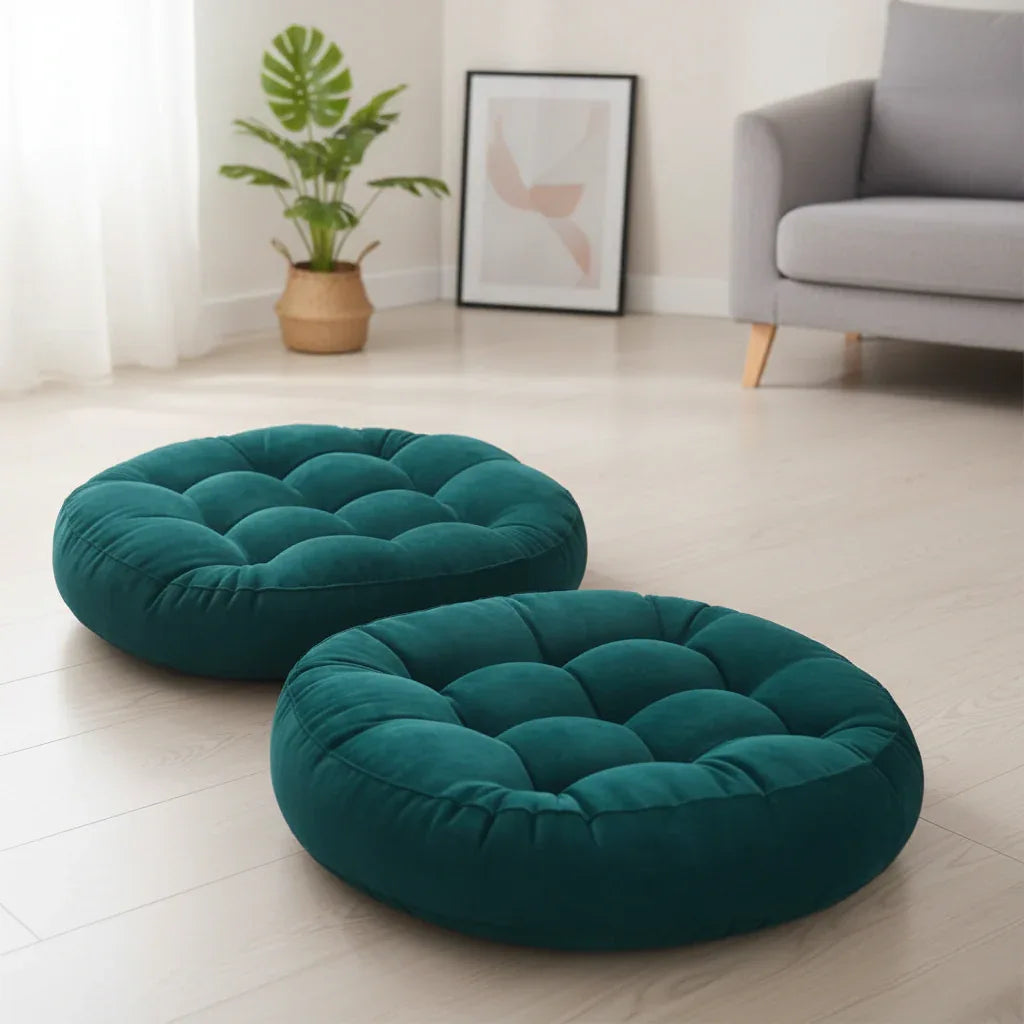 Round Shape Floor Cushion / Soft Meditation Cushion For Casual Seating In Green Color - My Royal Choice