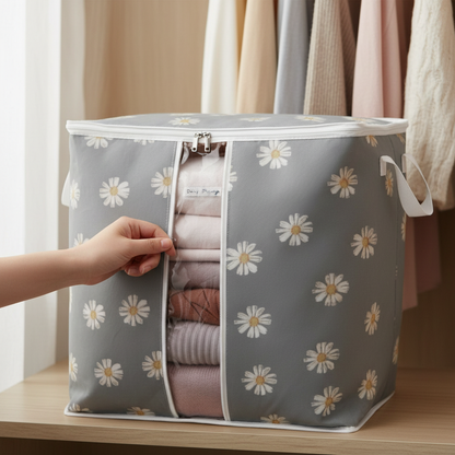Soft Non-Woven Storage Bag In Floral Print (Grey)