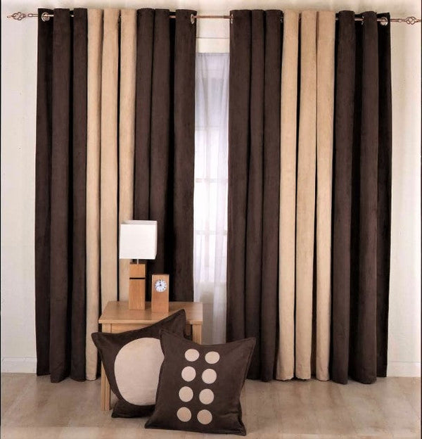 Pair of Plain Duck Cotton Curtain Brown & Beige Combo