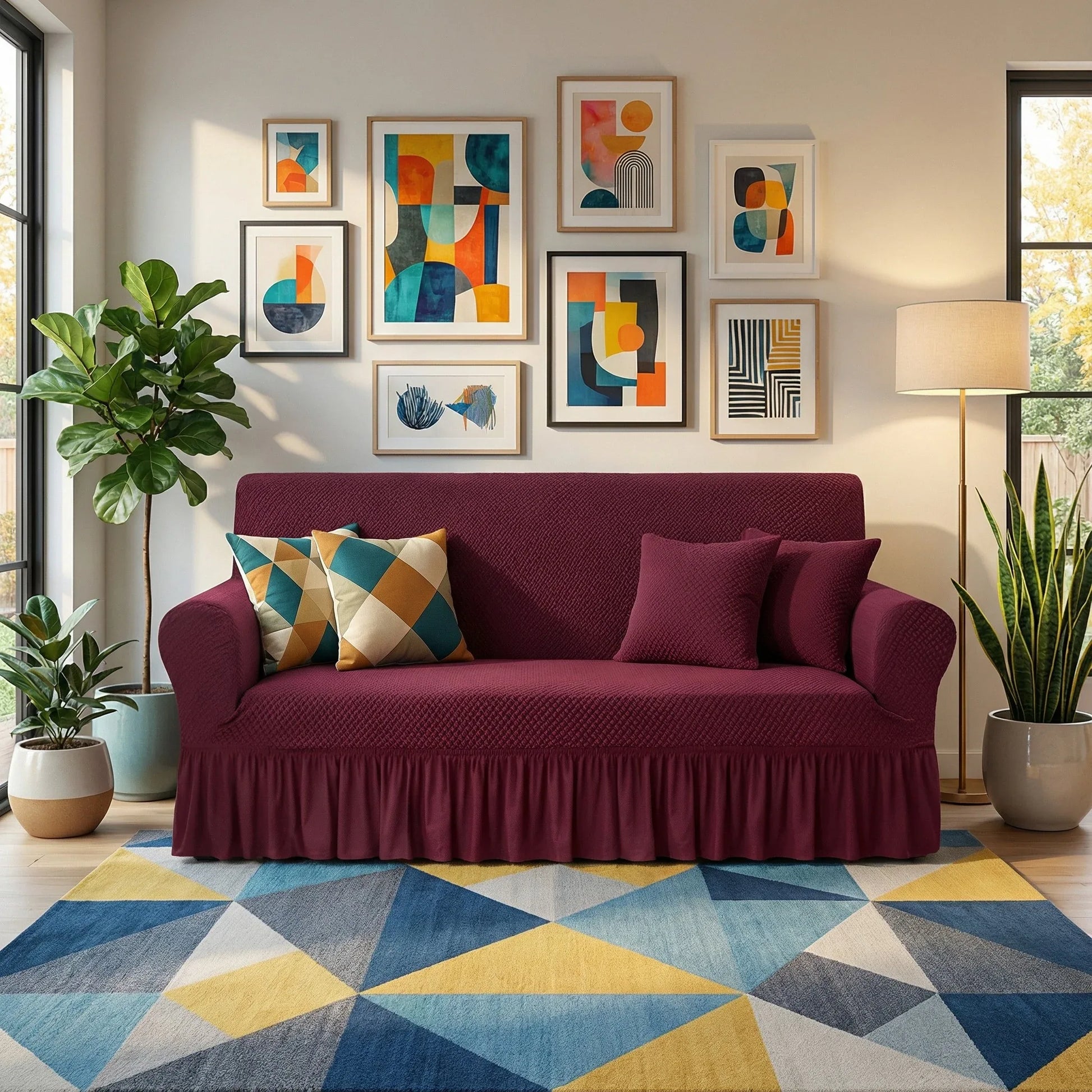 Turkish Mesh Sofa Cover - Maroon - My Royal Choice